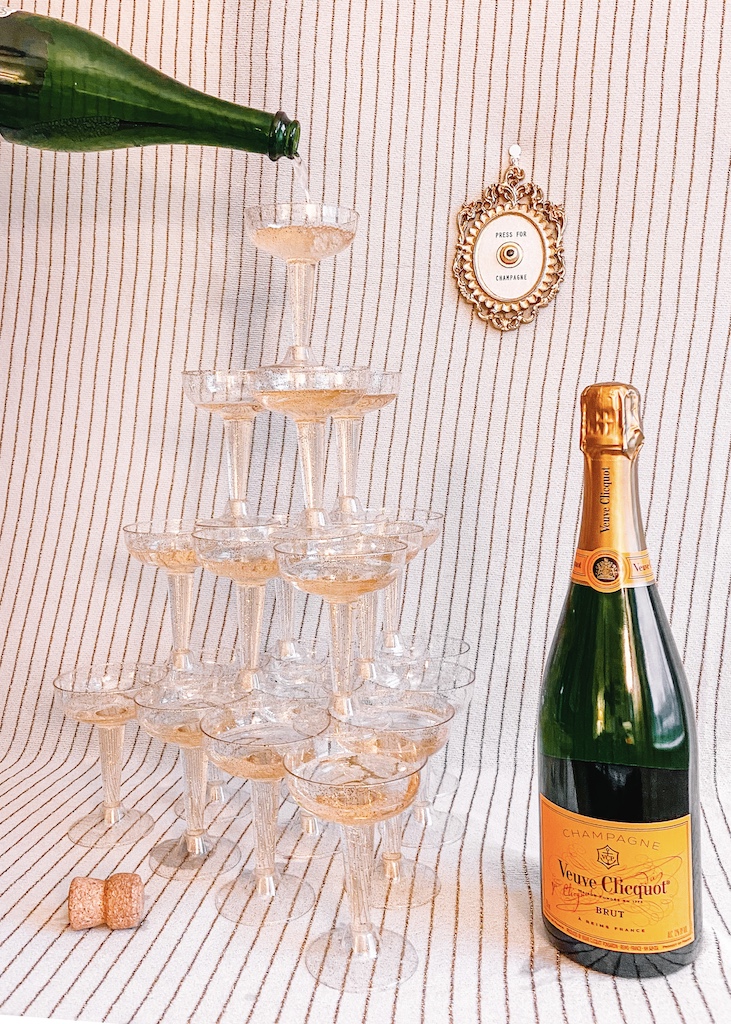 Champagne tower, press for champagne button