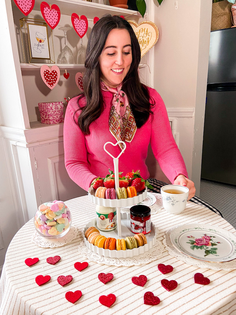 Valentine's Day 2021 & Week of Pink Recap. Image description: Valentine's Day-themed tea party at home.