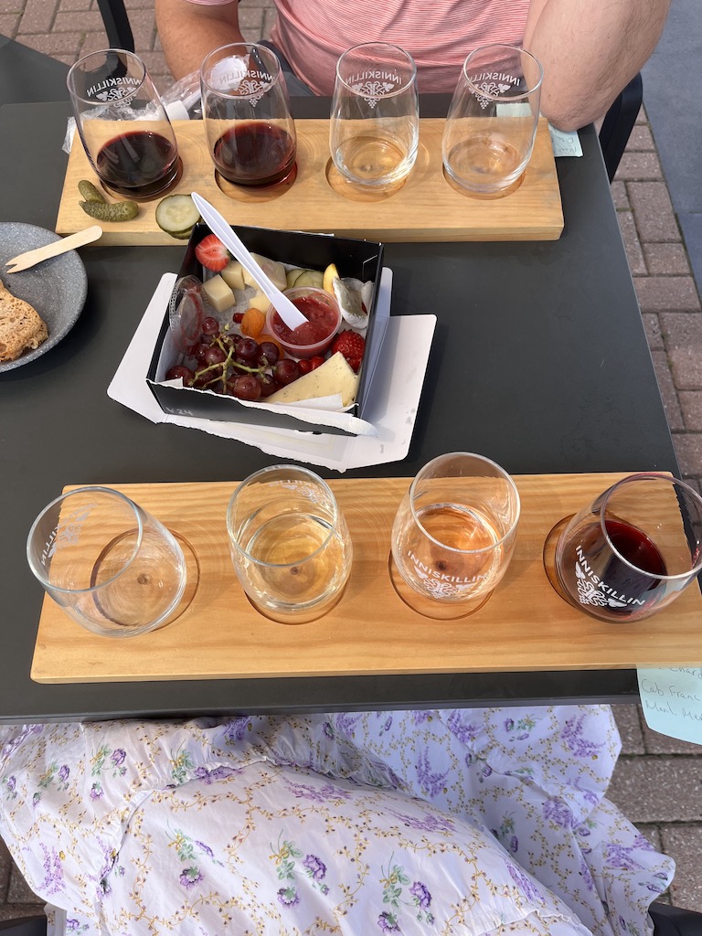 Image description: a photo of a wine tasting and cheese plate at Inniskillin Winery in Niagara-on-the-Lake.